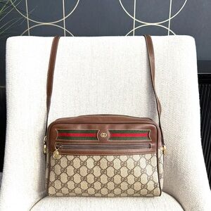 Gucci authentic Ophedia crossbody bag brown monogram coated canvas brown leather